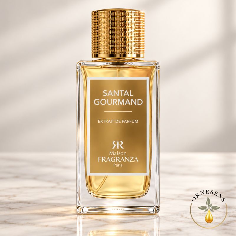 flacon de 100ml extrait de parfum en verre santal gourmand fragranza